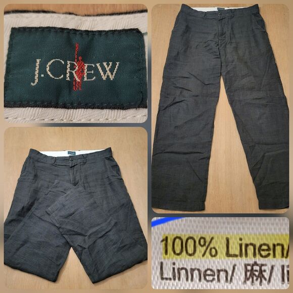 J. Crew Other - J.CREW Pants Men Size 32x30 100% Linen Straight Fit Green Plaid Casual Pant